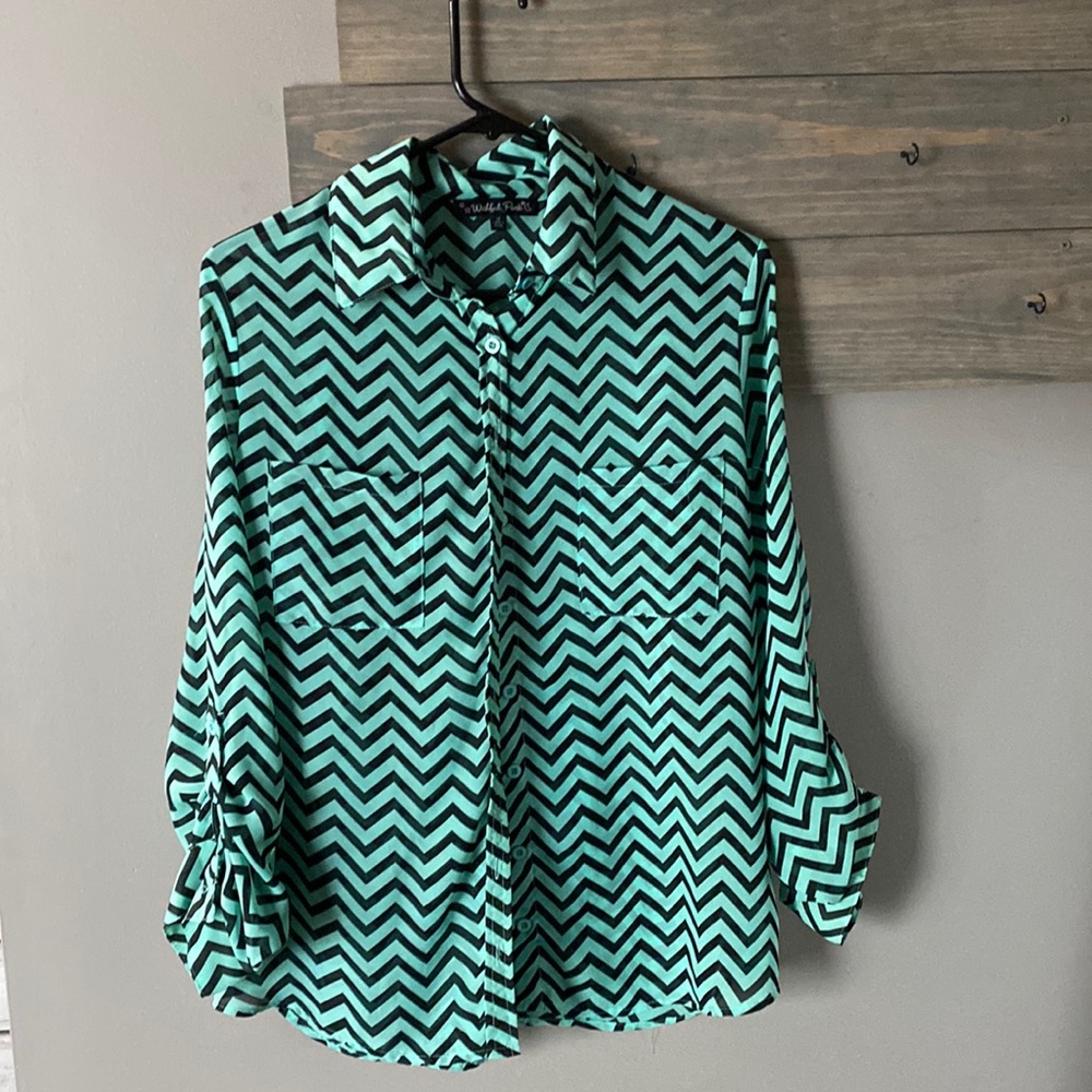 Sheer black and sea green long sleeve